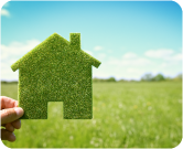 Person holding house made of grass